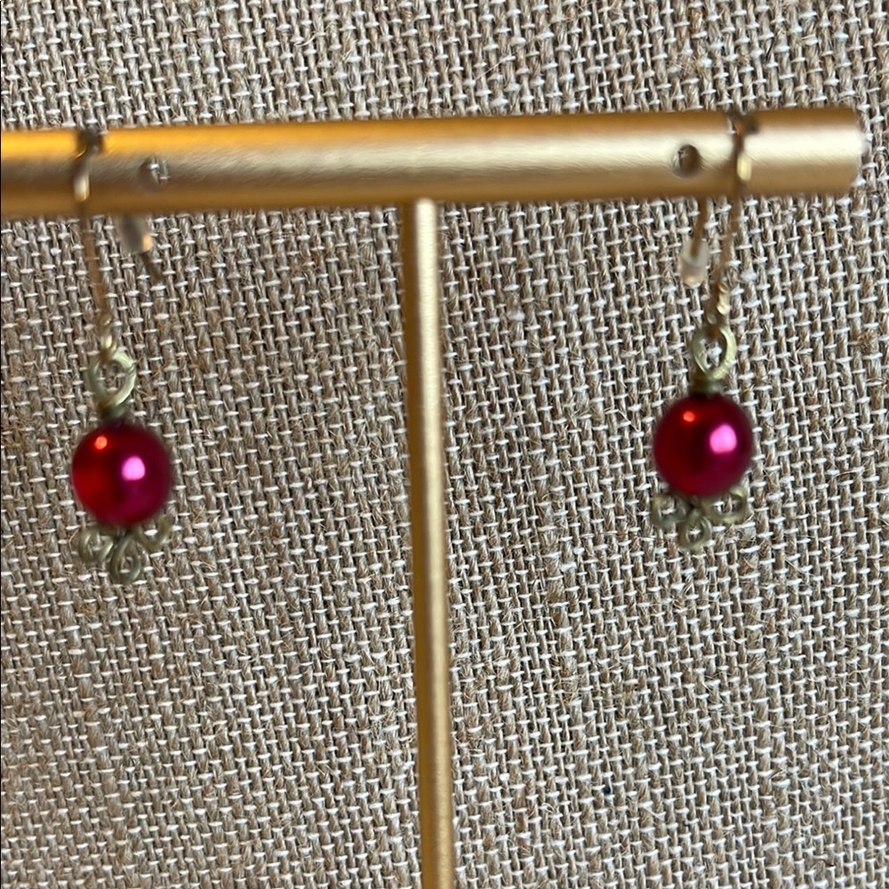 Elegant Red Pearl Drop costume Earrings